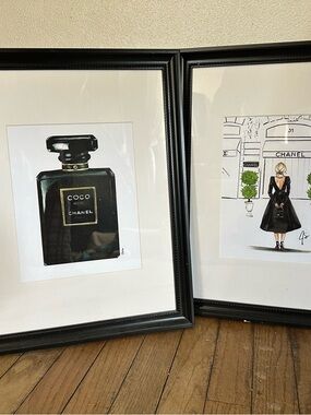 Messy Illustrations -CHANEL-Inspired Black & Gold Perfume Bottle Art Print
